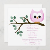 Rosa Owl Babydusche Einladung (Vorne/Hinten)