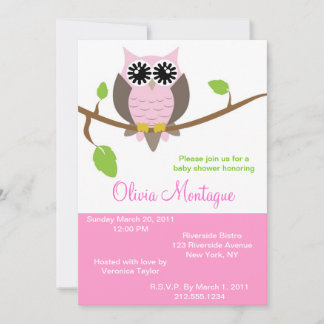 Rosa Owl Babydusche Einladung