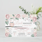 Rosa Owl Blumendusche Einladung (Stehend Vorderseite)