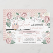 Rosa Owl Blumendusche Einladung (Vorne/Hinten)