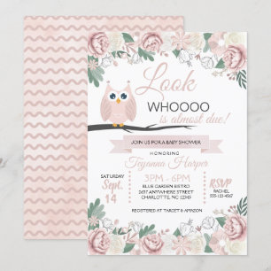 Rosa Owl Blumendusche Einladung