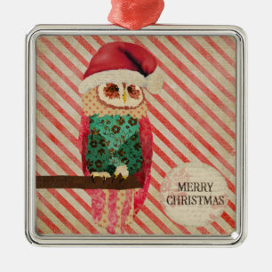 Rosa Owl Candy Cane Weihnachtsbaumanhänger Ornament Aus Metall