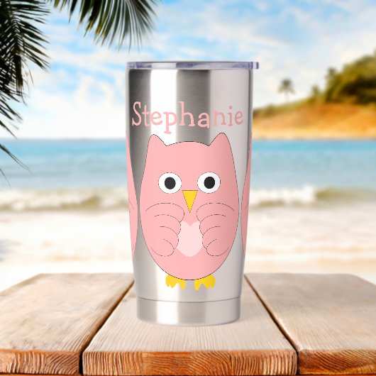 Rosa Owl Design Personalisiert Thermobecher (Strand)