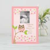 Rosa Owl Geburtsankündigung. Ankündigung (Stehend Vorderseite)