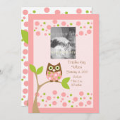 Rosa Owl Geburtsankündigung. Ankündigung (Vorne/Hinten)