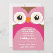 Rosa Owl Geburtstagsparty Einladung (Vorderseite)