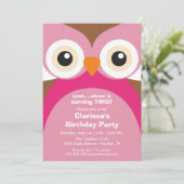 Rosa Owl Geburtstagsparty Einladung (Stehend Vorderseite)