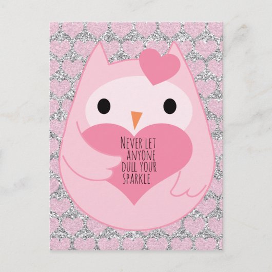 Rosa Owl mit Sparkquote Postkarte (Vorderseite)