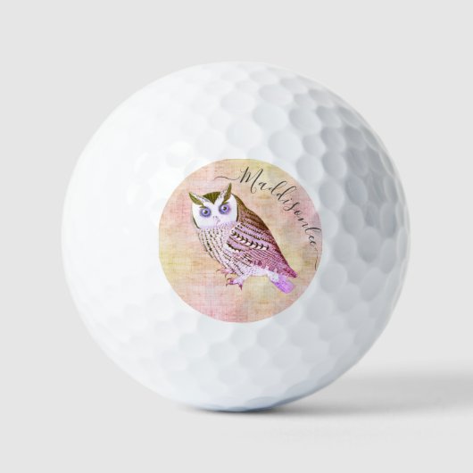Rosa Owl Monogram Name Golf Balls Golfball (Vorderseite)