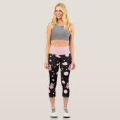 Rosa Owl Moonlight Muster Capri Leggings (Vorderseite)