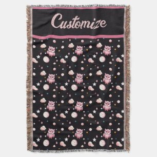 Rosa Owl Moonlight Muster Decke
