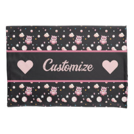 Rosa Owl Moonlight Muster Kissenbezug