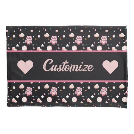 Rosa Owl Moonlight Muster Kissenbezug (Vorderseite-Links)