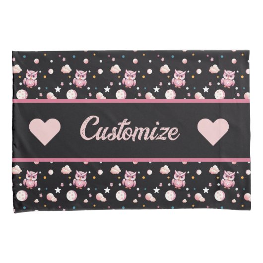 Rosa Owl Moonlight Muster Kissenbezug (Vorderseite-Rechts)