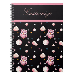 Rosa Owl Moonlight Muster Notizblock