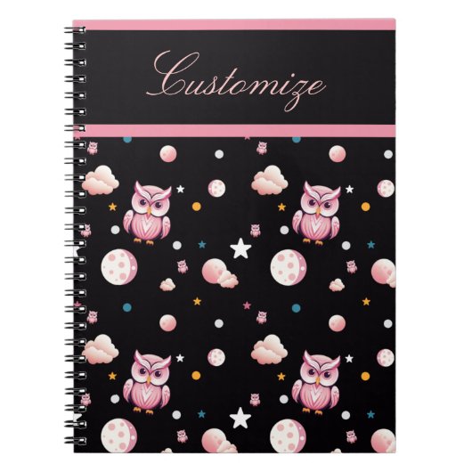 Rosa Owl Moonlight Muster Notizblock (Vorderseite)