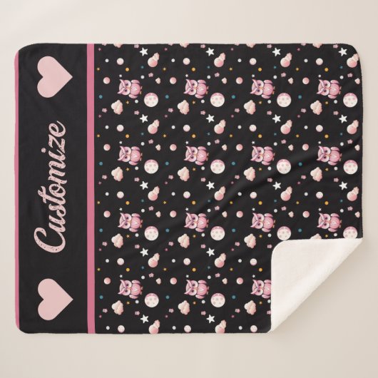 Rosa Owl Moonlight Muster Sherpadecke (Vorderseite (Horizontal))