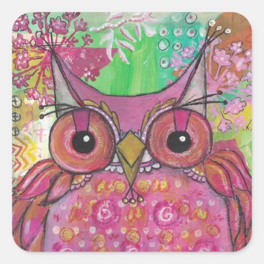 Rosa Owl Square Sticker (Vorderseite)