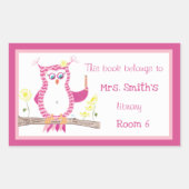 Rosa Owl Teacher Library Sticker (Vorderseite)