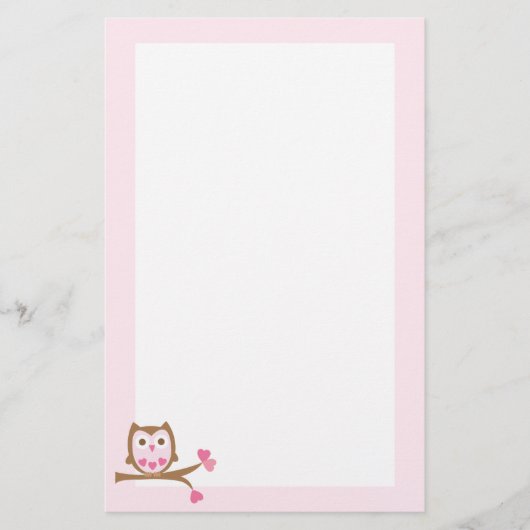 Rosa Owl Valentinstag Briefpapier (Vorderseite)