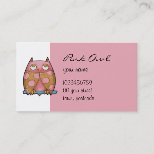 Rosa Owl weiße Visitenkarte (Vorderseite)
