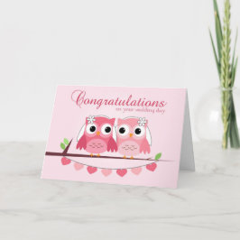 Rosa Owls, rosa Herzen, lesbische Hochzeitsstipend Karte