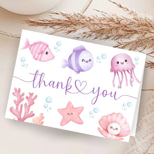 Rosa Ozean Mädchen Baby Shower gefaltete Dankeskar Dankeskarte