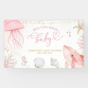 Rosa Ozean Meer sehen Sie bald Sommer-Baby-Party Banner
