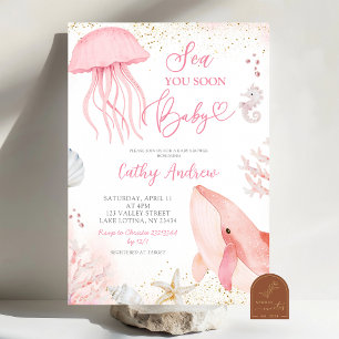 Rosa Ozean Meer Sie bald Mädchen Baby Shower Einladung