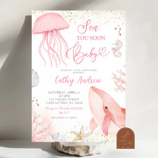 Rosa Ozean Meer Sie bald Mädchen Baby Shower Einladung