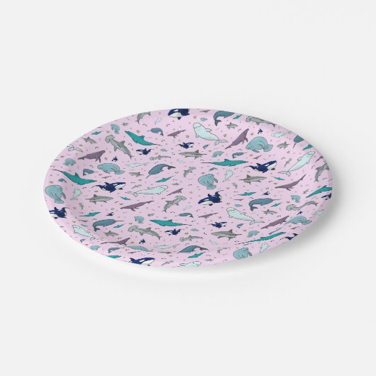 Rosa Ozean Pappteller (Schrägansicht)
