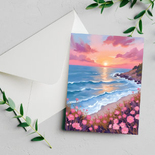 Rosa Ozean Sonnenuntergang Aquarell Blumen Malerei