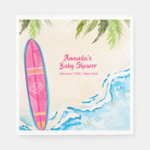 Rosa Ozean-Surf-Plam-Baum-Strand-Baby-Party Serviette