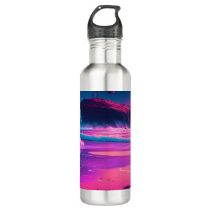 Rosa Ozean und Palmen Digitale Kunst  Edelstahlflasche