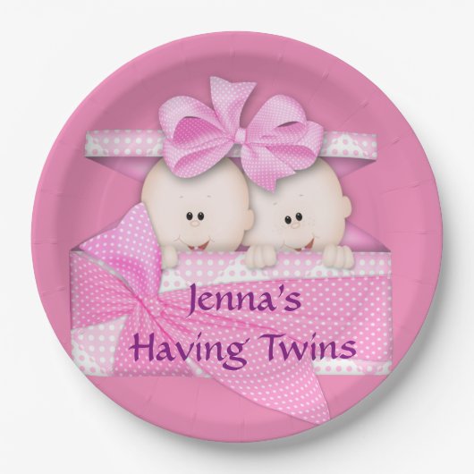 Rosa paart Baby-Duschen-Party-Papier-Teller Pappteller (Vorderseite)