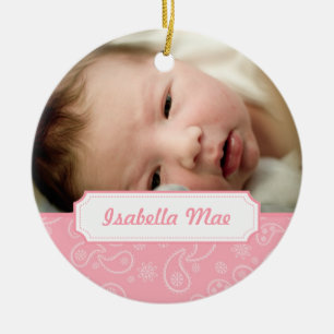 Rosa Paisley-Foto-Weihnachtsbaum-Verzierung Keramikornament