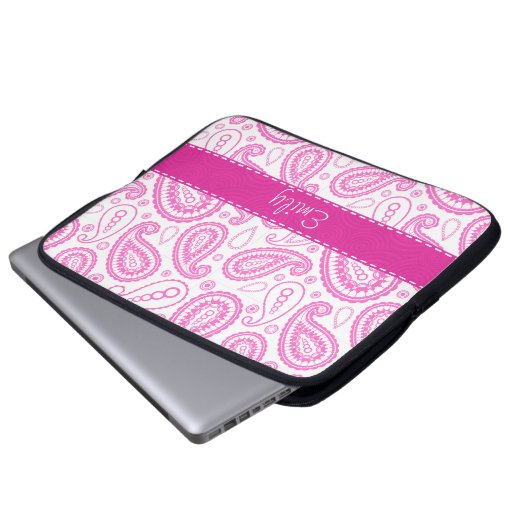 Rosa Paisley-Muster Laptopschutzhülle (Vorne Knopf)