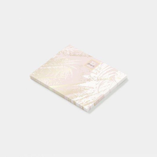 Rosa Palmblättergold monogramm Post-it Klebezettel (angewinkelt)