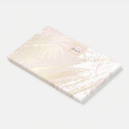 Rosa Palmblättergoldmonogramm Post-it Klebezettel (angewinkelt)