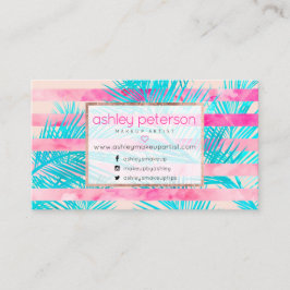 Rosa Palme-Aquarell stripes Maskenbildner Visitenkarte
