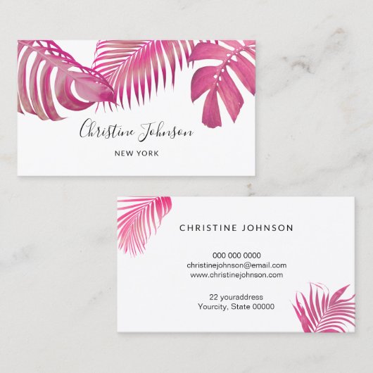 Rosa Palme Blätter Visitenkarte (Vorne/Hinten)