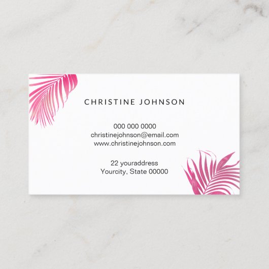Rosa Palme Blätter Visitenkarte (Rückseite)