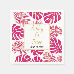 Rosa-Palme-Magenta-Blätter Hochzeit Serviette