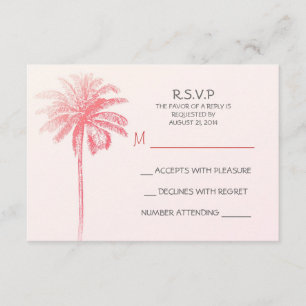 Rosa Palme, weißer Strand Hochzeit RSVP Karten