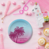 Rosa Palmen am blauen tropischen Sommer Pappteller (Party)