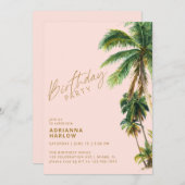 Rosa Palmen | Jedes Alter Strand Geburtstag Einladung (Vorne/Hinten)