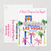 Rosa Palmen Las Vegass Bachelorette Ankündigungspostkarte (Vorne/Hinten)