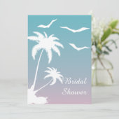 Rosa Palmen Strand Hochzeit Brautparty Einladung (Stehend Vorderseite)