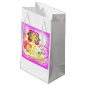 Rosa Palmengeschenk Kleine Geschenktüte (Rückseite Schrägansicht)