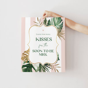 Rosa Palmenstrand wie viele Küsse Brautparty Spiel Poster